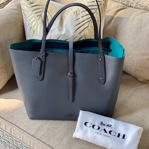 NEW Coach Leather Market Tote Bag in Midnight Navy